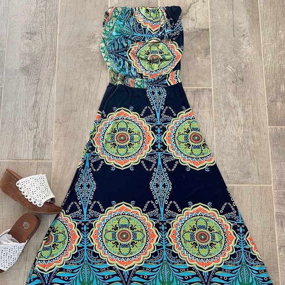 Jup Womens Strapless Medallion Maxi Dress USA S M J UP Uptown - Picture 4 of 6